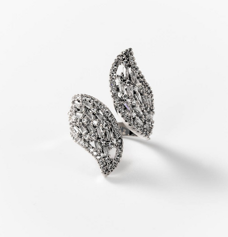 Chogan Bague «Ailes brillantes» en métal rhodié